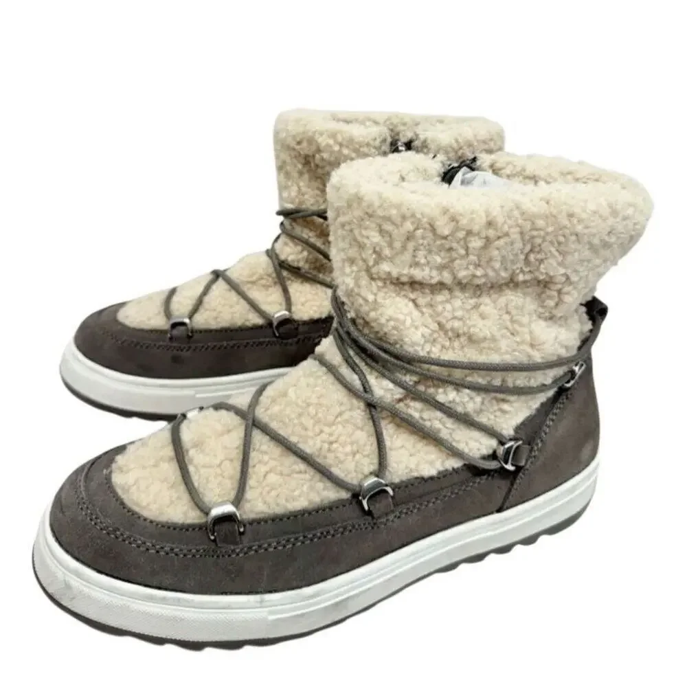 Blondo Boots Size 9.5 Waterproof‎ Gray Cream Suede Shearling Upper Lace Up